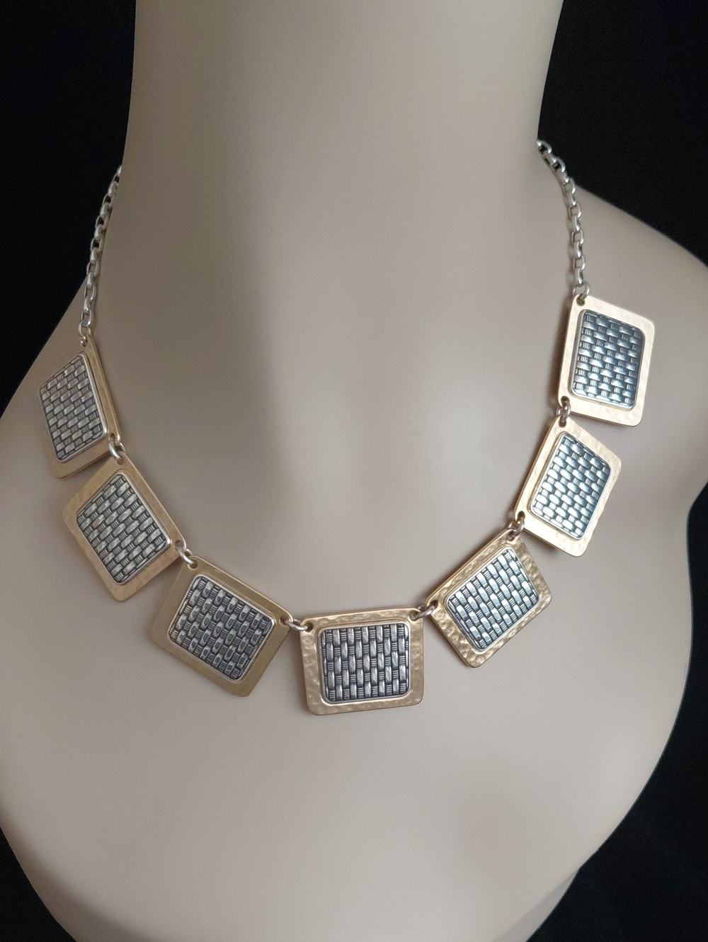 Vintage Brighton Pharaoh’s Gift Two Tone Basketweave Statement Necklace